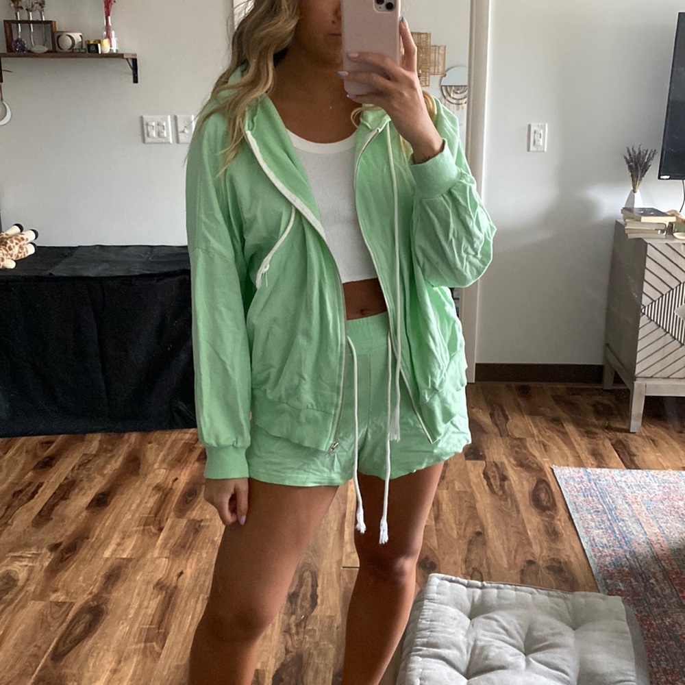 Storets Green Zip Up and Shorts Set